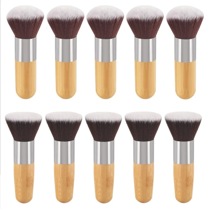 Pincel de maquiagem com alça de bambu, pó solto, blush, contorno, creme de base líquida, profissional, ferramentas de beleza facial