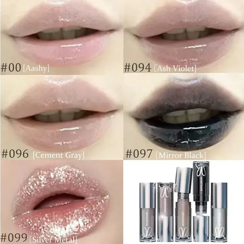Hyntoor batom preto com glitter gótico, conjunto de cores duplas, prata fosca, nutritivo, cetim escuro, metálico, efeito esfumaçado diário