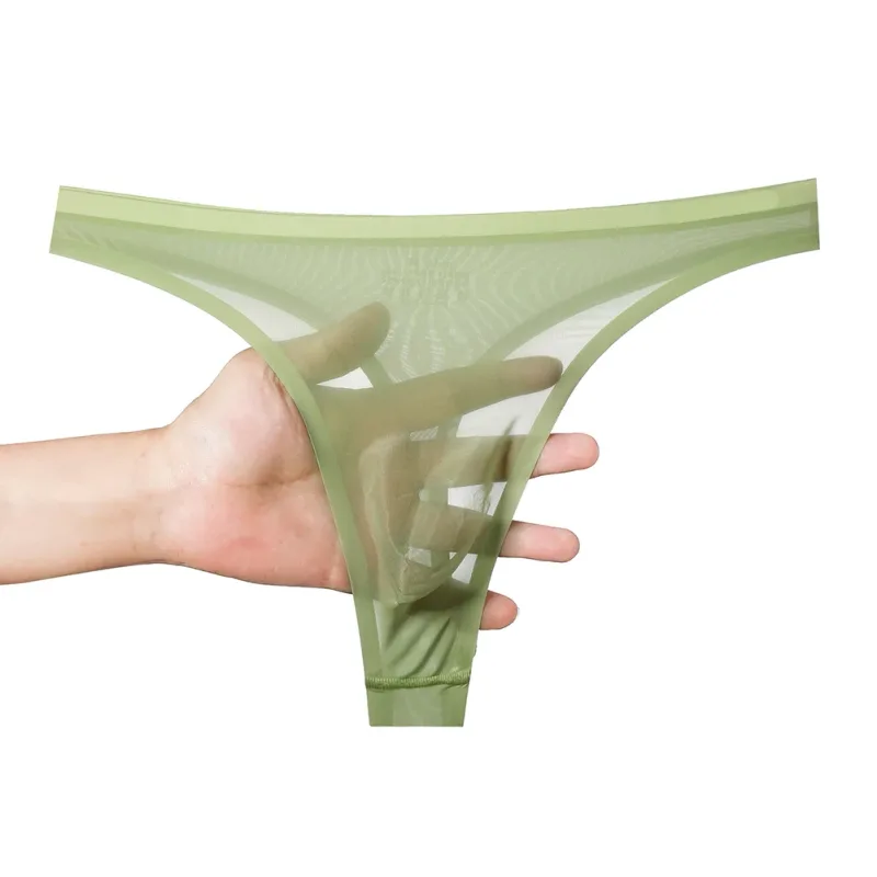 Cuecas masculinas ultrafinas de seda gelo 3d, tanga transparente, roupa íntima, cintura baixa, cuecas de biquíni em u, lingerie