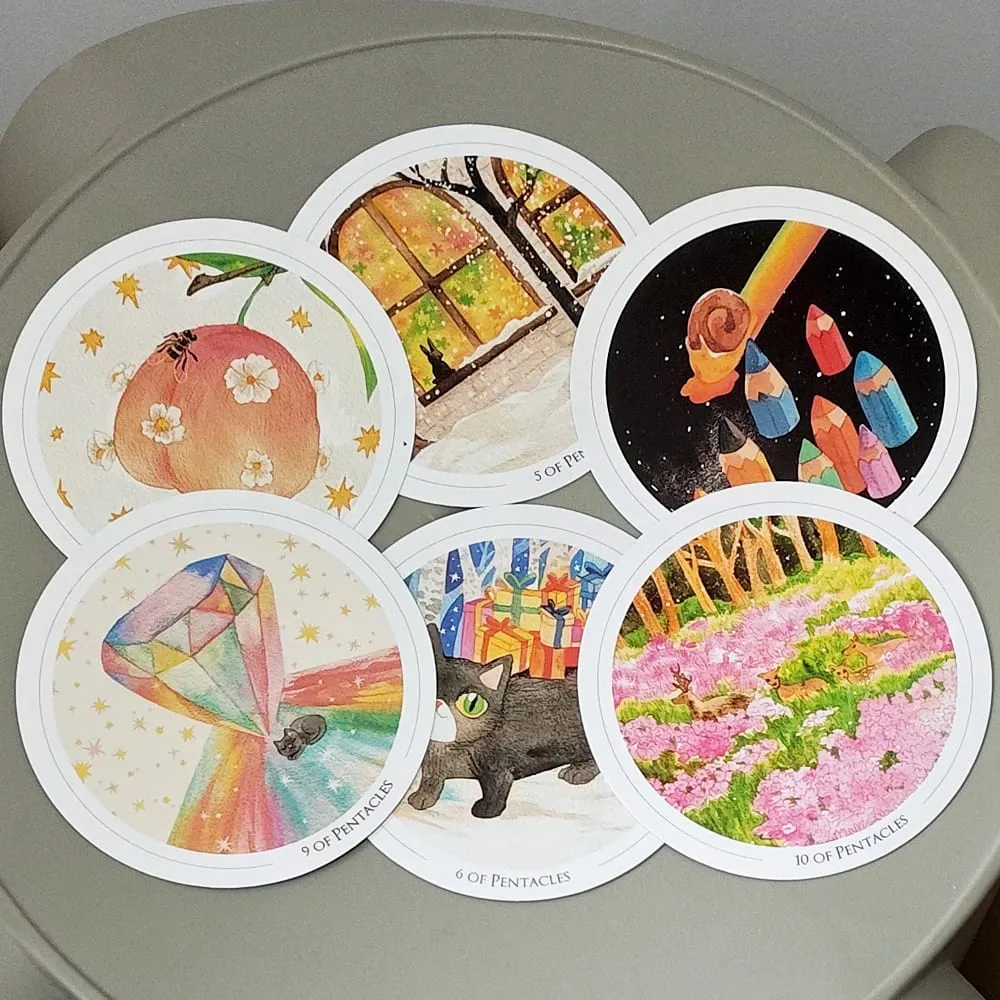 8.8*8.8cm duplo-relevo suave universo tarô baralho 78 peças circulares redondas cartas de tarô aquarela arte bruxaria em caixa rígida