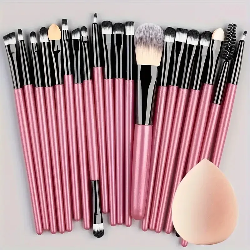 Conjunto de pincéis de maquiagem 20 unidades, delineador, mistura de bochechas, pincel de base cosmética com esponja de maquiagem