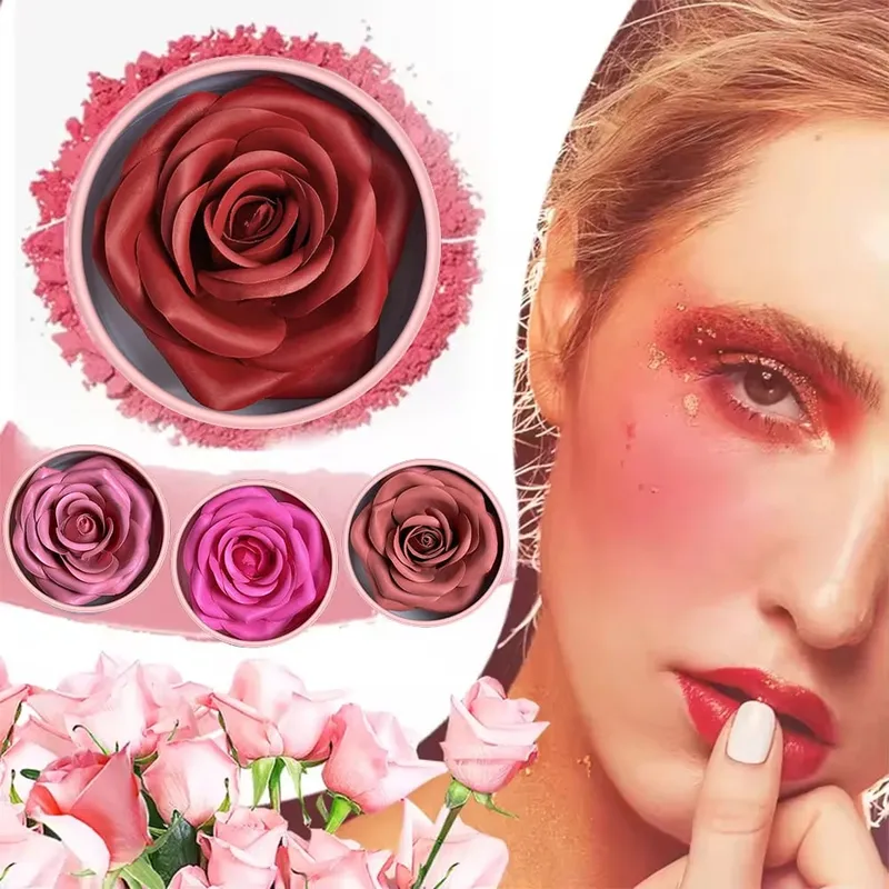 Conjunto de pincéis para blush e iluminador de pétalas de 4 cores – Aquarela difusa Flush Cloud Skin Brilho natural Construível Textura macia Primavera