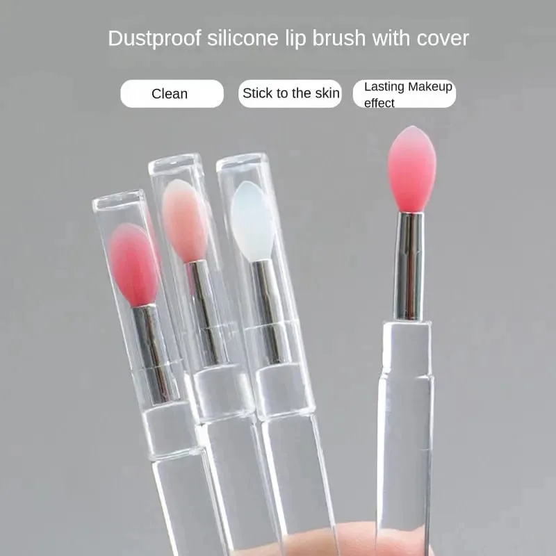 1/2/3/4pcs Portable Silicone Lip Brush With Cover Soft Multifunctional Lip Balm Applicator Lipstick Lipgloss Makeup Brushes