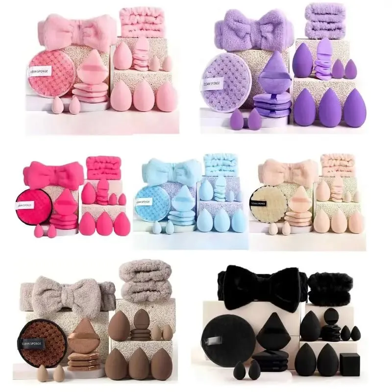 20 33 unidades conjunto completo de ferramentas de maquiagem com esponja de beleza pincel puff para aplicação e remoção de maquiagem uso diário