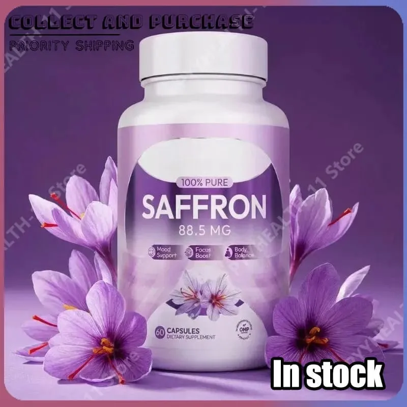 Cápsulas de açafrão 100%, 88,5mg, crocus sativus l, extrato de flor com crocin, extrato de planta natural, suplemento diário de saúde