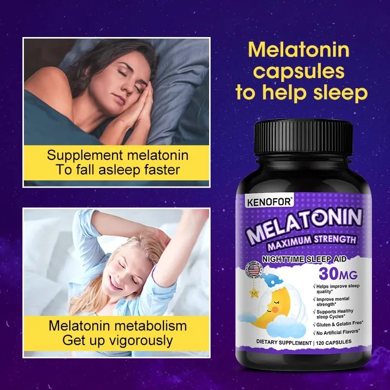 Cápsulas de melatonina 30 mg - promovem o adormecimento rápido, acalmam a mente, suplemento natural para dormir