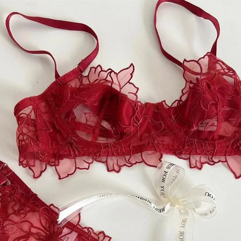 Conjunto de sutiã leve kuclut com armação macia para elevação e suporte evita flacidez, lingerie bordada requintada, conjunto de duas peças