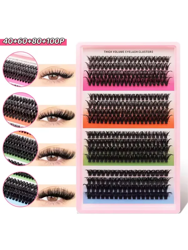 Olho de gato 16 linhas cluster cílios 406080100p misturado diy cílios individuais bandeja grossa diy extensão de cílios finos volume cílios