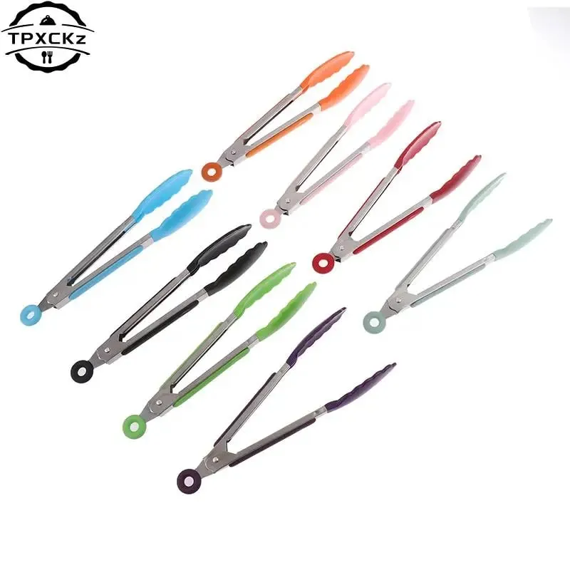 Silicone churrasco grelhar tong cozinha cozinhar salada pão servindo tong antiaderente clipe de churrasco braçadeira ferramentas de aço inoxidável gadgets