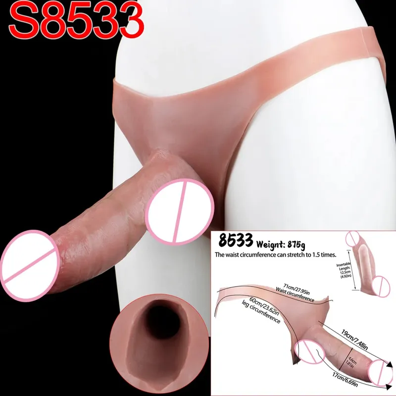 Masculino cinta-on longo oco vibrador ultra realista pênis estender manga calças насадка на член masculino galo capa brinquedos sexuais