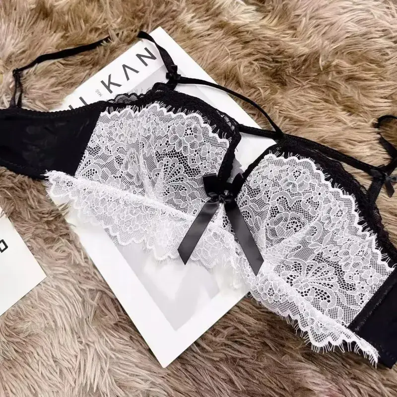 Push Up Bra for Small Bust - French Chic Lace Bralette Set Wireless Comfort Support Anti-Sag Underwear for Petite Women