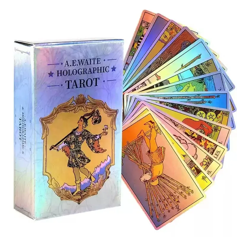 Colorido holográfico waite tarot padrão 78 cartão configuração espelho luz e sombra cartão rosto adivinhação imersiva