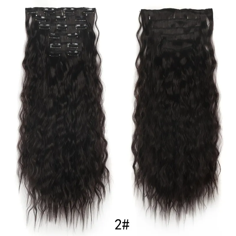 Long Curl Wave Clip In Hair Extensions 6Pcs/Set 16 Clips High Tempreture Synthetic Hairpiece Clip In Hair Extensions 24Inch