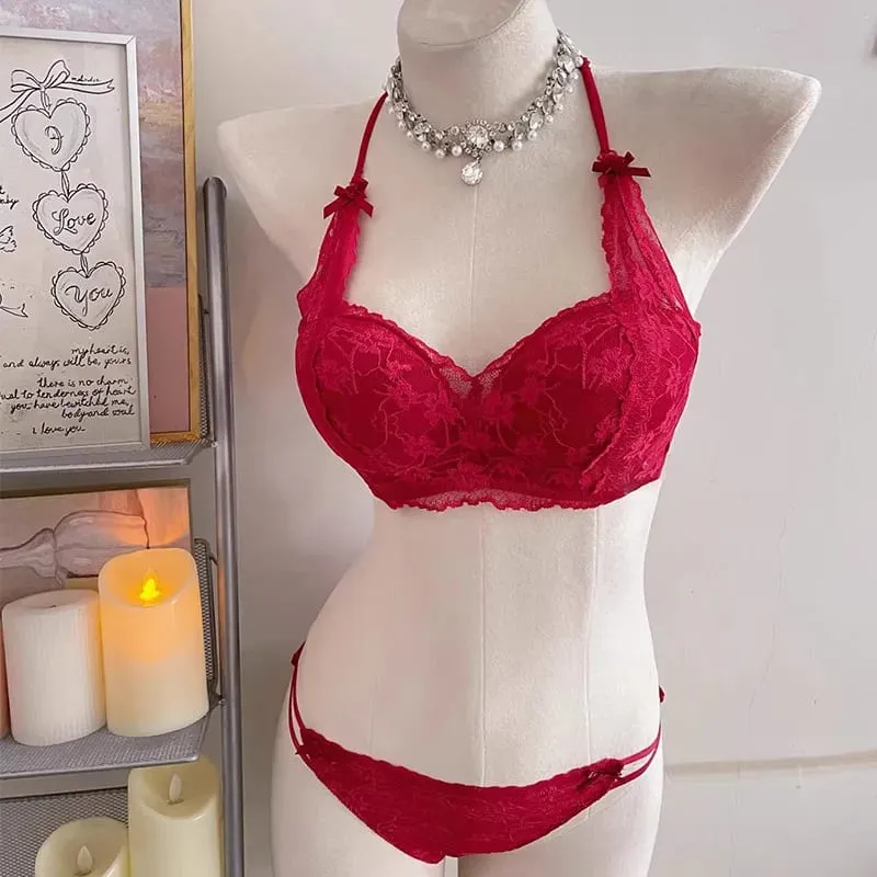 セクシーな BANERDANNI Halter Bow Lace Bra Acolchoado Push Up Sem Fio Sem Armação Interior Macio Lingerie Busto Pequeno Conforto Diário Wear`