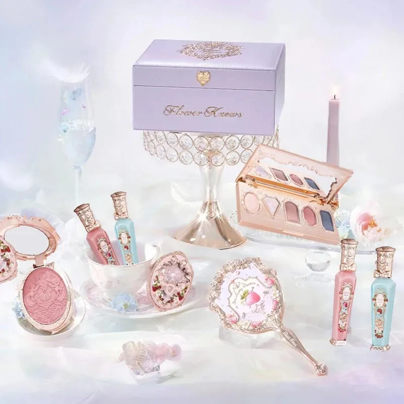Flor saber morango rococó tudo-em um conjunto de presente kit de maquiagem completo espelho de jardim profissional blush em pó creme labial flowerknows — image 3