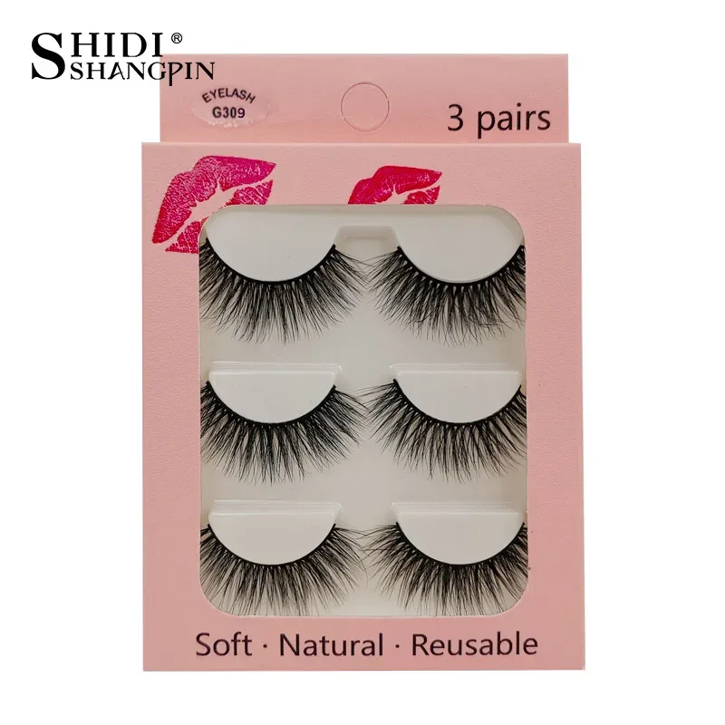 Falso cils 3 pares cílios postiços naturais longos 3d vison cílios macios macios finos feitos à mão cílios falsos ferramentas de maquiagem dos olhos