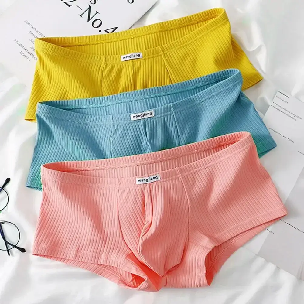1PCS/3PCS/9PCS Men Boxer Shorts Low-rise Solid Color Ribbed Panties Underpants