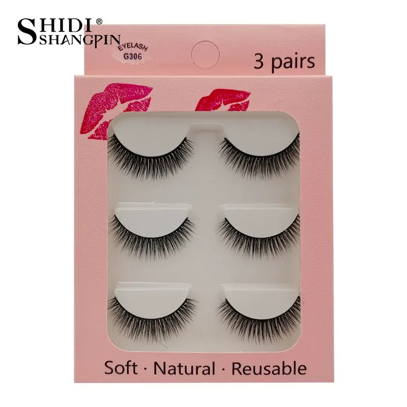 Falso cils 3 pares cílios postiços naturais longos 3d vison cílios macios macios finos feitos à mão cílios falsos ferramentas de maquiagem dos olhos