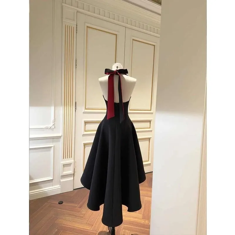 França elegante preto retalhos vestido de alça longa sem mangas estilo festa feminino suave y2k vintage bodycon primavera verão 2026