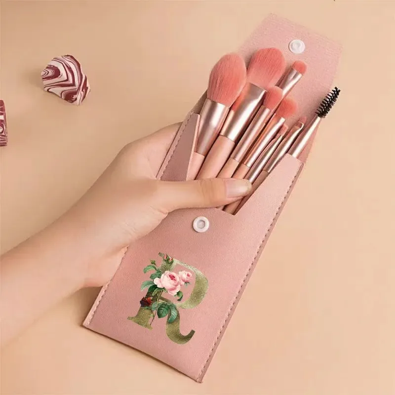 Beginners Makeup Brushes Set - Soft Fluffy Brushes For Face & Eye With PU Bag Ideal For Makeup Artists Golden Flower Pattern