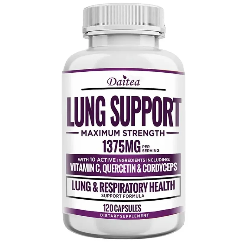 Suplemento de suporte pulmonar para limpeza e desintoxicação pulmonar com quercetina, bromelaína, vitamina C e cordyceps para suporte respiratório pulmonar