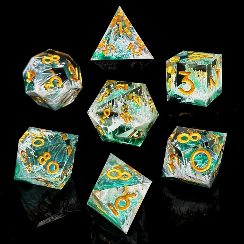 Resin Sharp Edge DND Dice Set for Dungeons and Dragons Role Playing and Tabletop Game