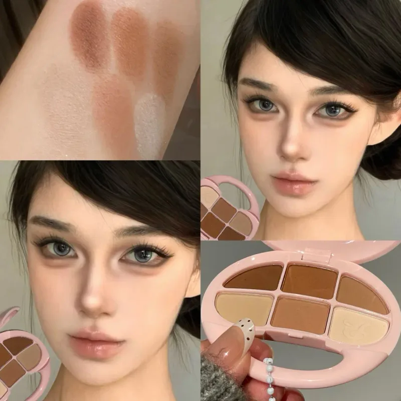 Rosa marrom seis cores disco de sombra de olho baixa saturação fosco perolado paleta de sombra coreano maquiagem fosco shimmer olho cosméticos