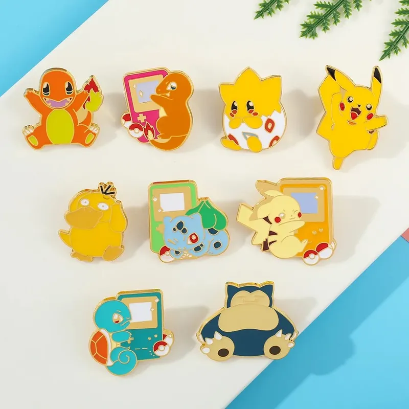 Cute Pikachu Brooch Anime Figures Gengar Psyduck Squirtle Togepi Bulbasaur Enamel Lapel Pin Badges on Backpack