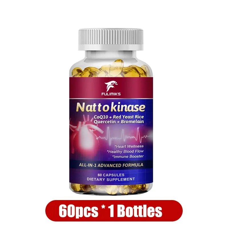 Nattokinase Capsules with CoQ10 Quercetin Support Healthy Circulation Blood Flow & Heart Inflammation Vitality & Longevity