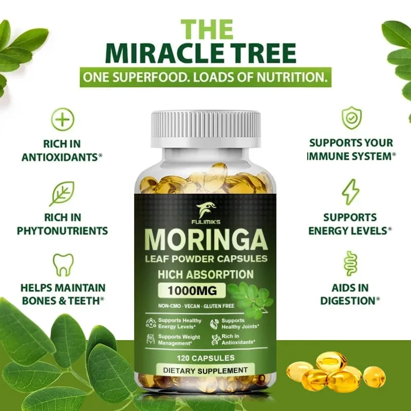 Cápsulas de 1000mg de Moringa Oleifera de alta absorção apoiam o metabolismo imunológico, cuidados com a pele e controle de peso saudável