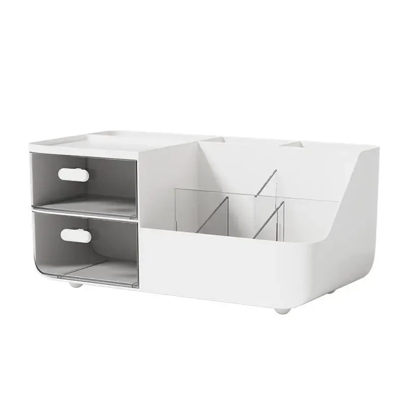 Organizador de cosméticos com 2 gavetas transparentes, grande capacidade, visão clara, economia de espaço, deslizamento suave para pincéis de maquiagem