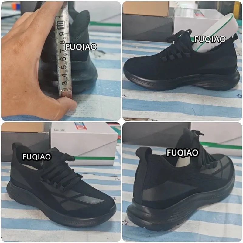 Homens todos pretos malha respirável sapatos elevador 8cm aumento de altura invisível antiderrapante esportes casuais tênis de treino de caminhada diária