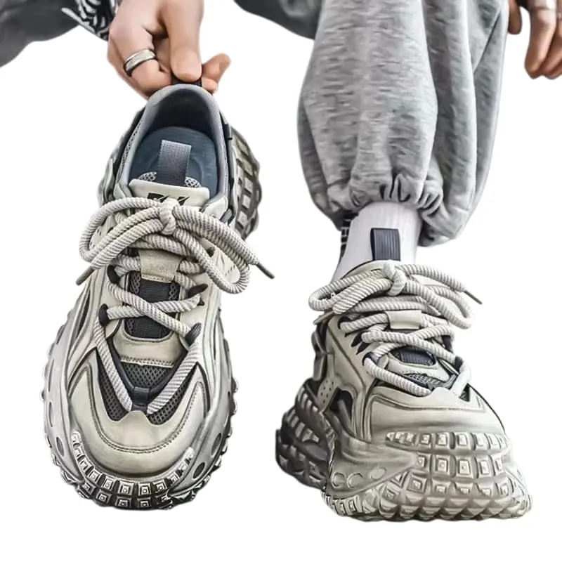 Tênis grossos masculinos com plataforma aumentada de altura casual tecido de couro de microfibra sola de pneu designer sapatos de ginástica frete grátis