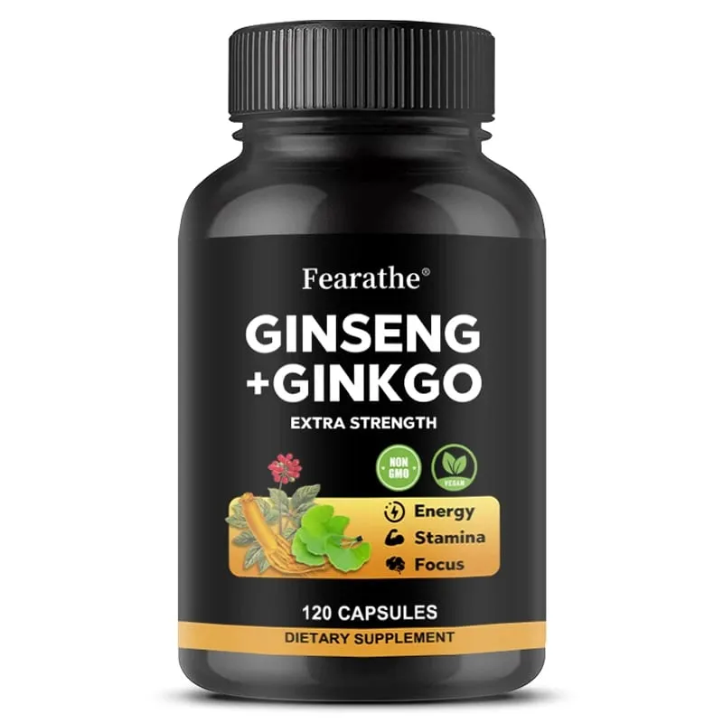 Panax Ginseng + Ginkgo Biloba Complex Capsules - Traditionally Used to Boost Energy Memory and Focus for Men and Women