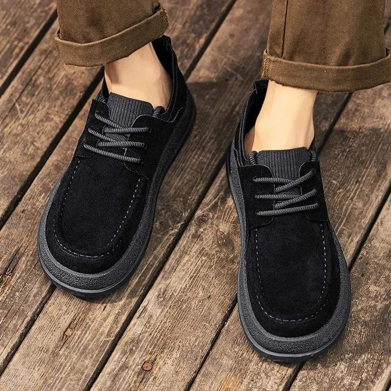 Outono dedo do pé largo primavera nova moda masculina versátil único botas curtas de couro macio botas masculinas zapatillas de deporte