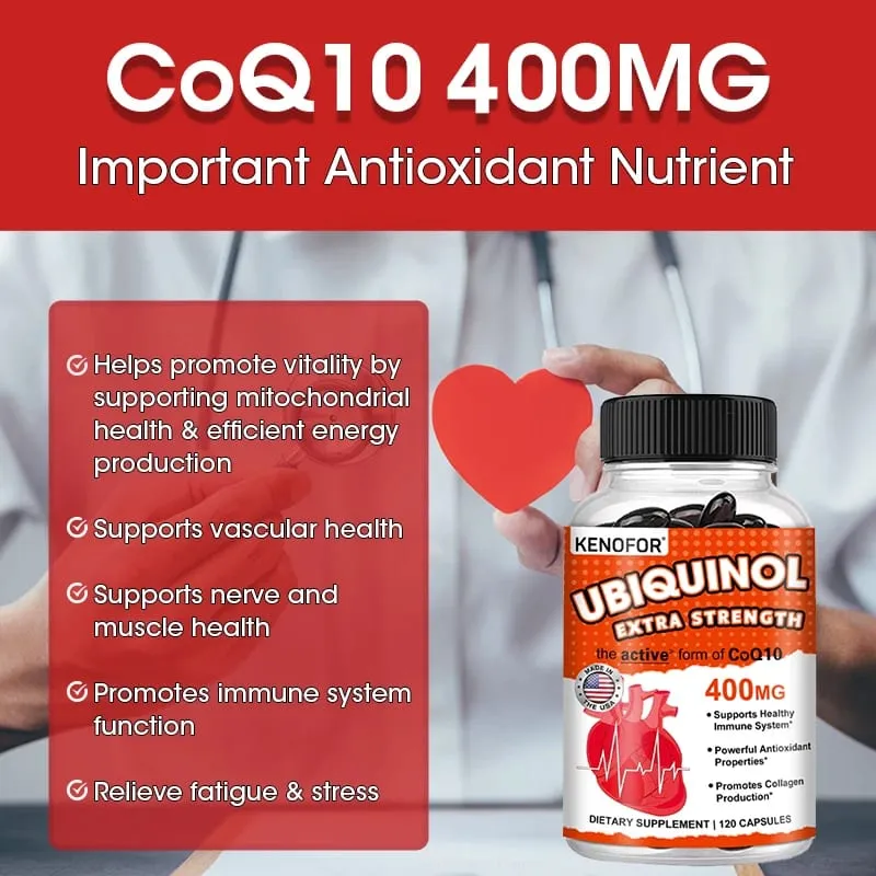 Coenzima Q10 400 mg Antioxidante Softgel - Excelente forma ativa de absorção para o sistema imunológico do coração e saúde da pele