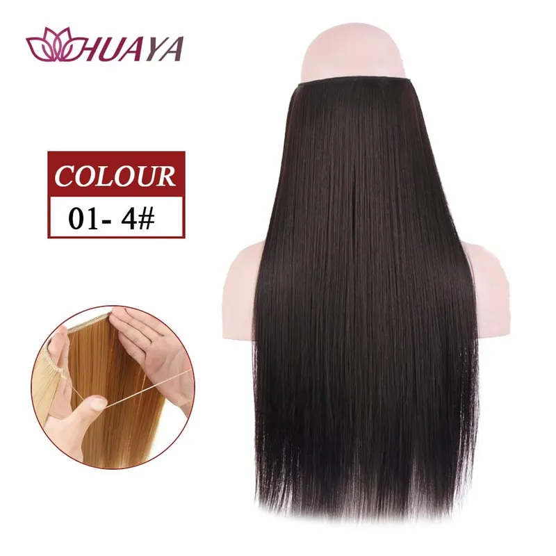 Synthetic Long Straight Invisible Wire No Clips In Hair Extensions Fake Hair Pieces Secret Fish Line Hairpieces For Women