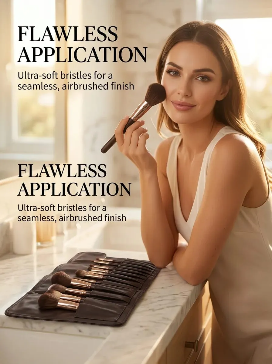 Conjunto de pincéis de maquiagem profissional, 32 peças, cabo de madeira, pincéis cosméticos, base, sombra, blush, com bolsa de armazenamento pu