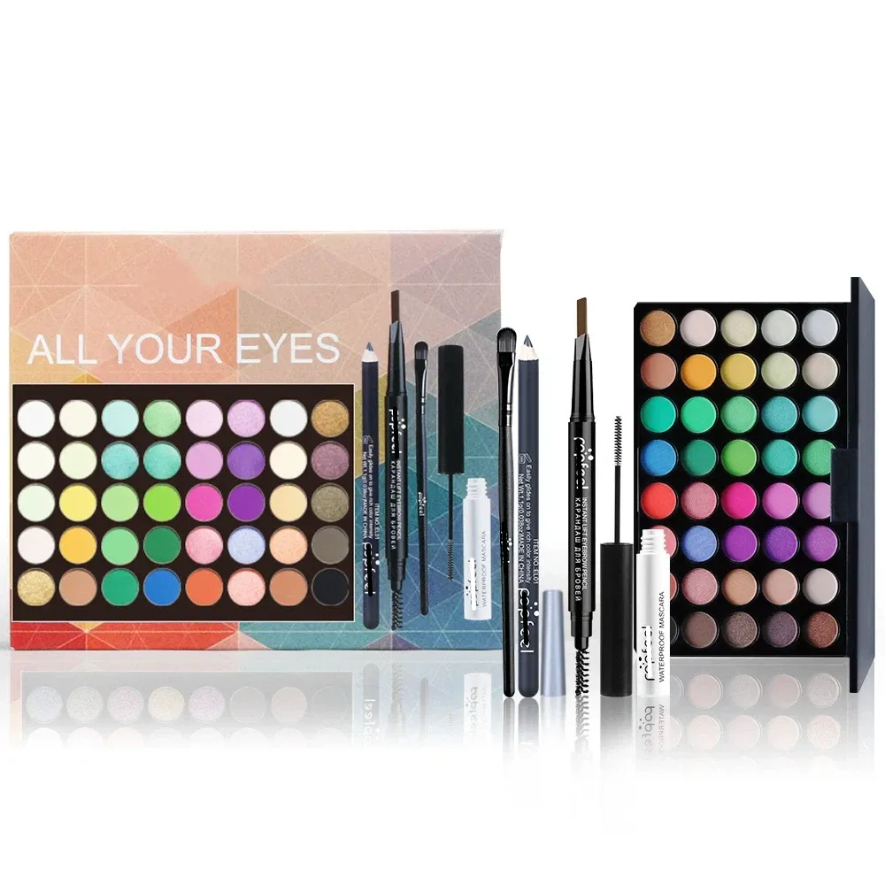 Kit Kosmetik Serbuk Palet Kalis Air Matte Glitter Eyeliner Pensil Kening Pen Maskara Berus Solek Kosmetik Mata — image 7