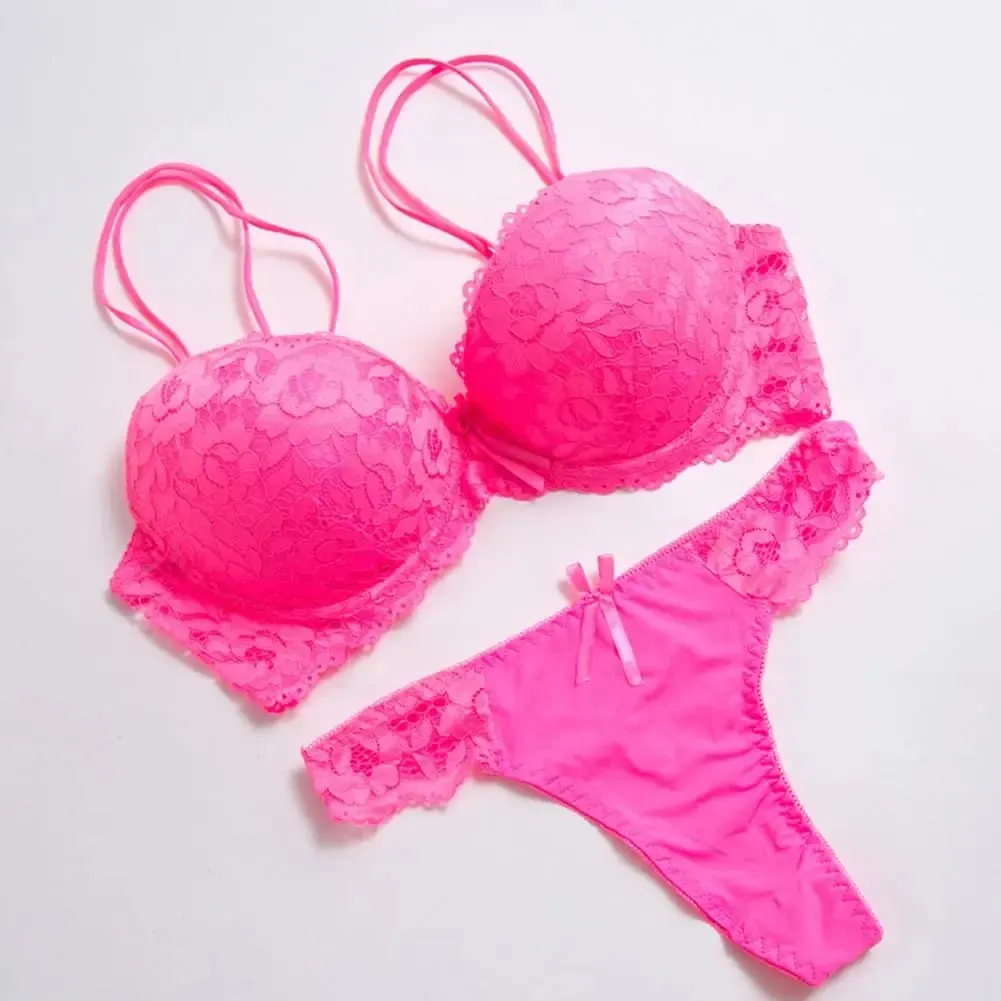 2 pçs/set conjunto de roupa interior alta estiramento cor sólida dupla fileira fivela decorar tamanho grande feminino sexy sutiã de renda e calcinha conjunto