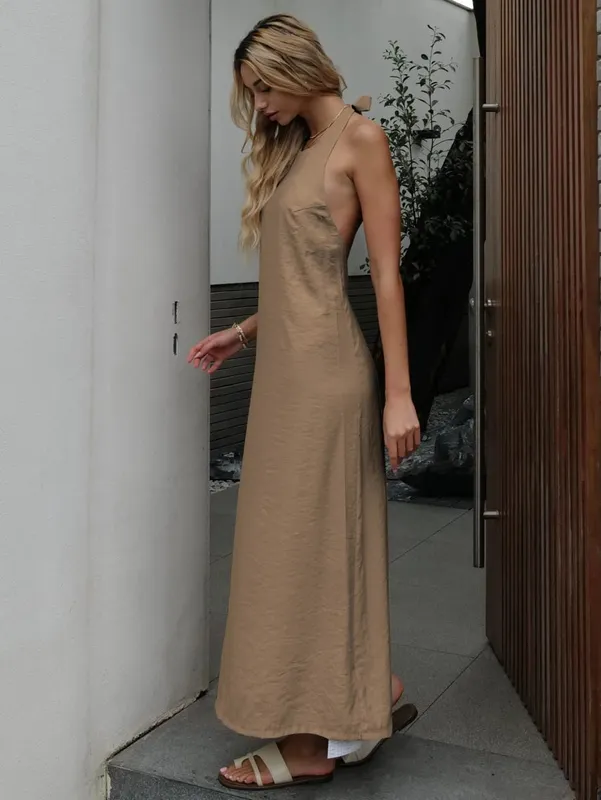 Vestido elegante feminino sem costas verão 2024