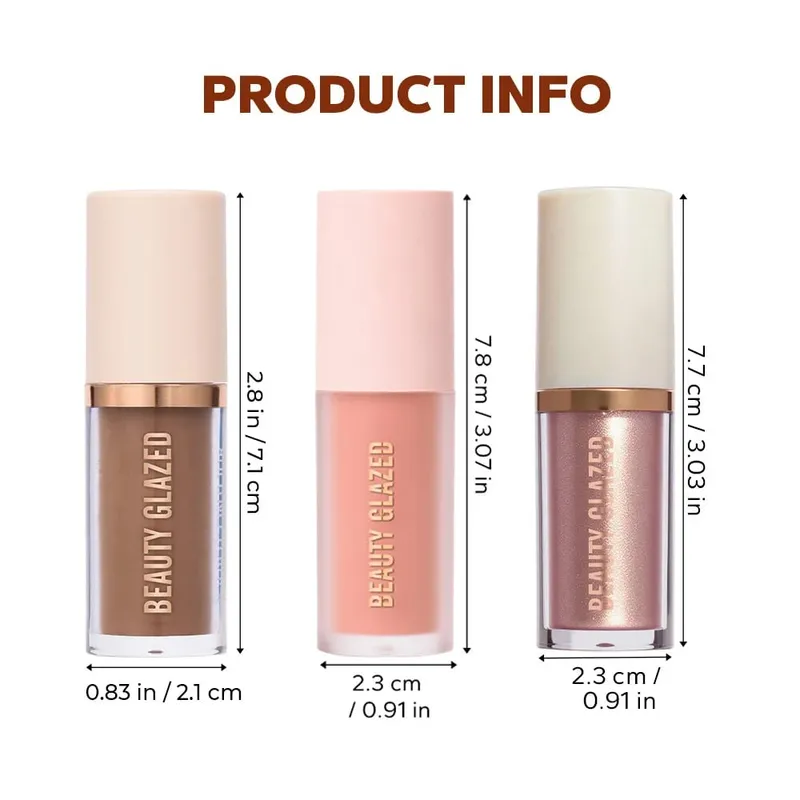 3 Pçs/set Contorno Líquido + Marcador + Blush. Conjunto de maquiagem fosca à prova d'água de longa duração Shimmer Acabamento metálico Conjunto de maquiagem para viagem