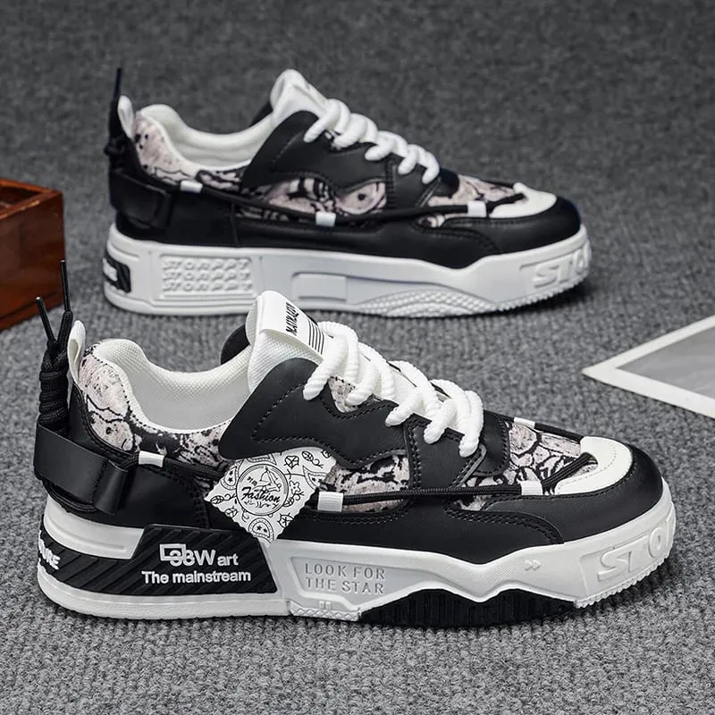 Sapatos de skate masculinos [design aleatório de padrão de grafite] tênis respirável de cano baixo com padrão de letras e design leve e leve