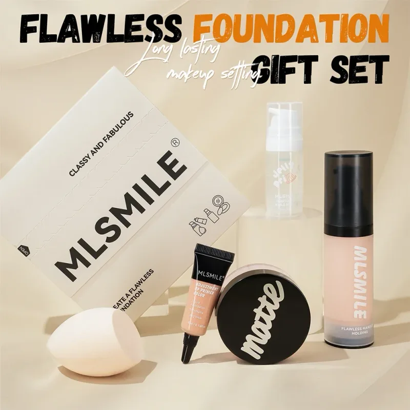Conjunto de maquiagem facial tudo em um, base líquida em pó, primer e ovo para acabamento fosco de longa duração
