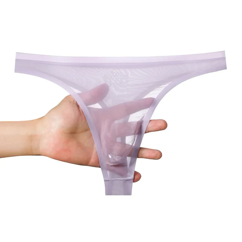 Cuecas masculinas ultrafinas de seda gelo 3d, tanga transparente, roupa íntima, cintura baixa, cuecas de biquíni em u, lingerie