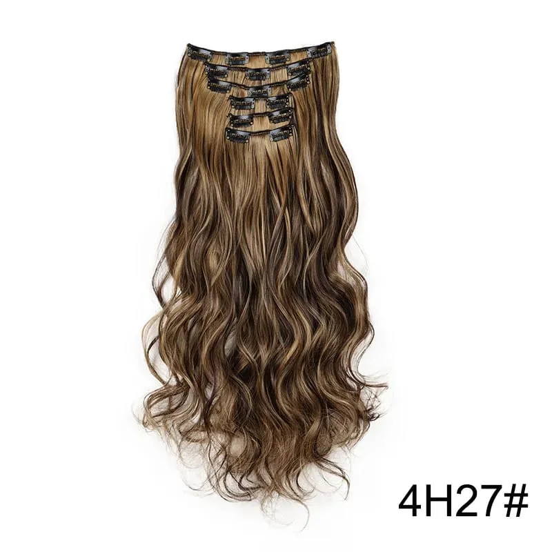 22 Polegada sintético 6 pçs/set longo encaracolado extensão do cabelo grosso macio peruca para cobertura de linha fina curta para uso diário feminino