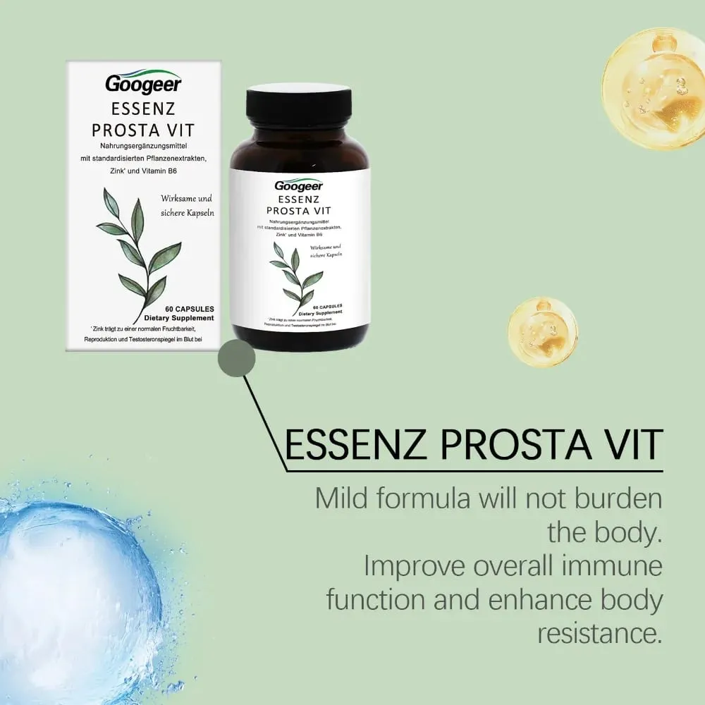 Googeer Masculino Prosta Vit Essenz Cápsulas de Suporte à Saúde da Bexiga e do Trato Urinário com Zinco Vitamina B6 Saw Palmetto 60 Contagem