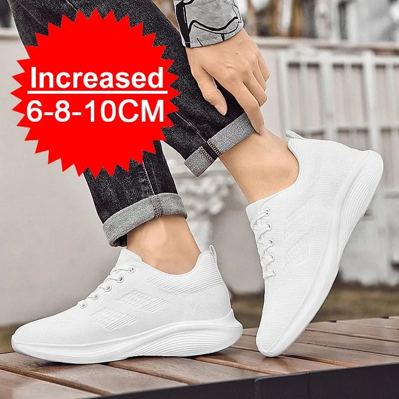Voando tecelagem respirável aumento 8/10cm altura invisível aumentando tênis casuais masculino todos os jogos antiderrapante sapatos de caminhada macios