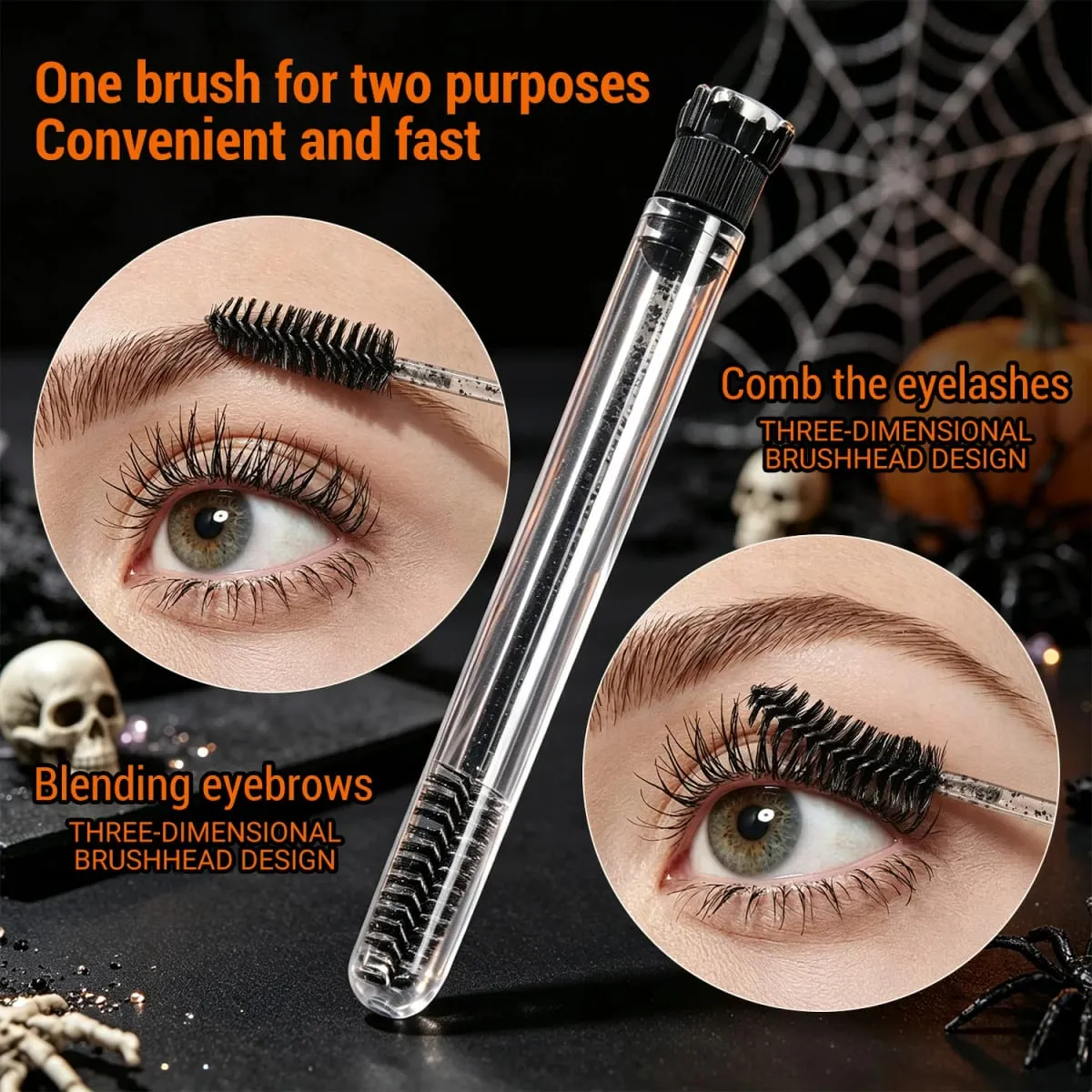 20Pcs Halloween Eyelash Spoolies Mascara Wands for Extensions Spooky Skull Pumpkin Gothic Eyebrow Brushes Lash Tech Supplies Gif