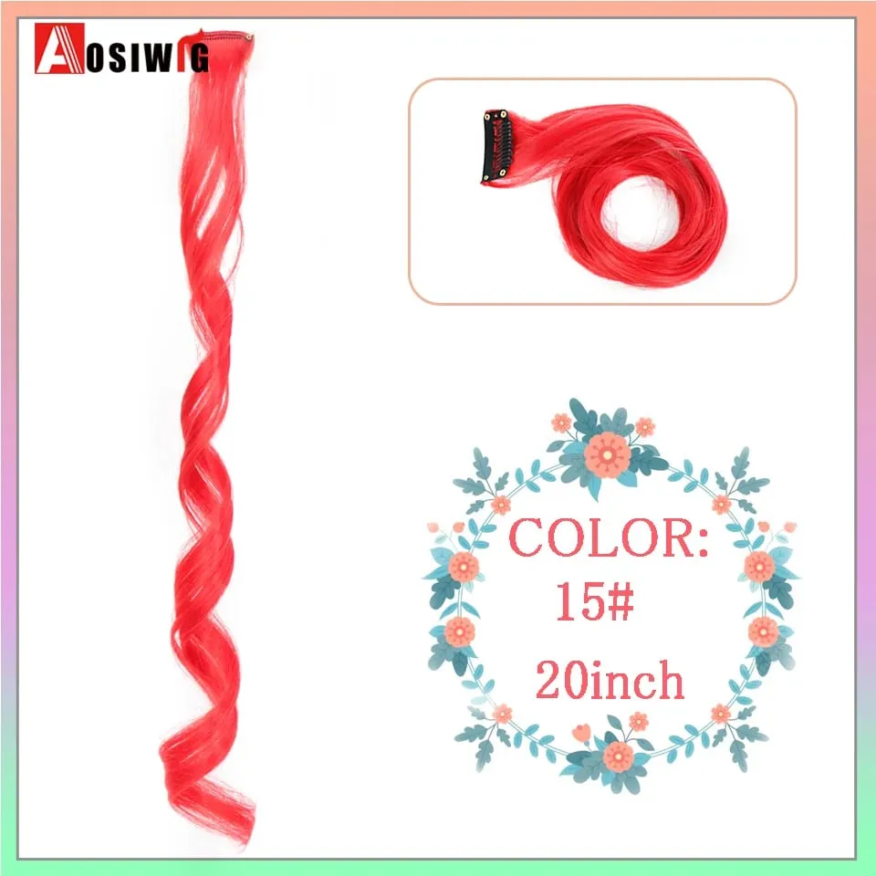 22 "sintético longo reto arco-íris destaque extensões de cabelo colorido clipe em uma peça ombre rosa roxo verde amarelo para wome